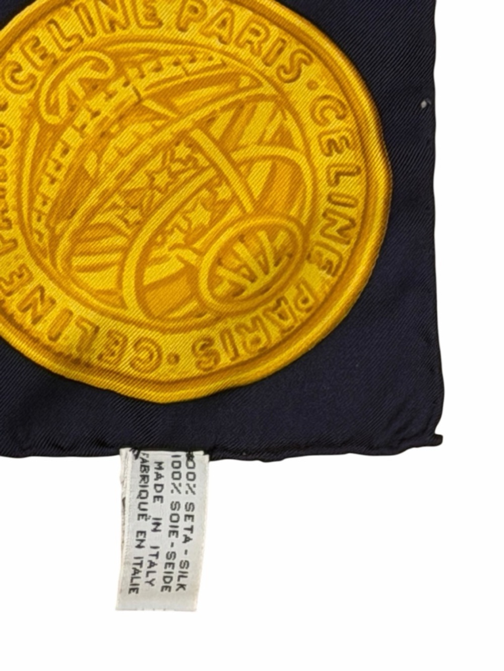 Celine Green & Navy Silk Scarf with Gold Celestial Medallions - Picture 5 of 5